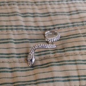Silver Snake Crystal Ear Cuff with Blue Eyes